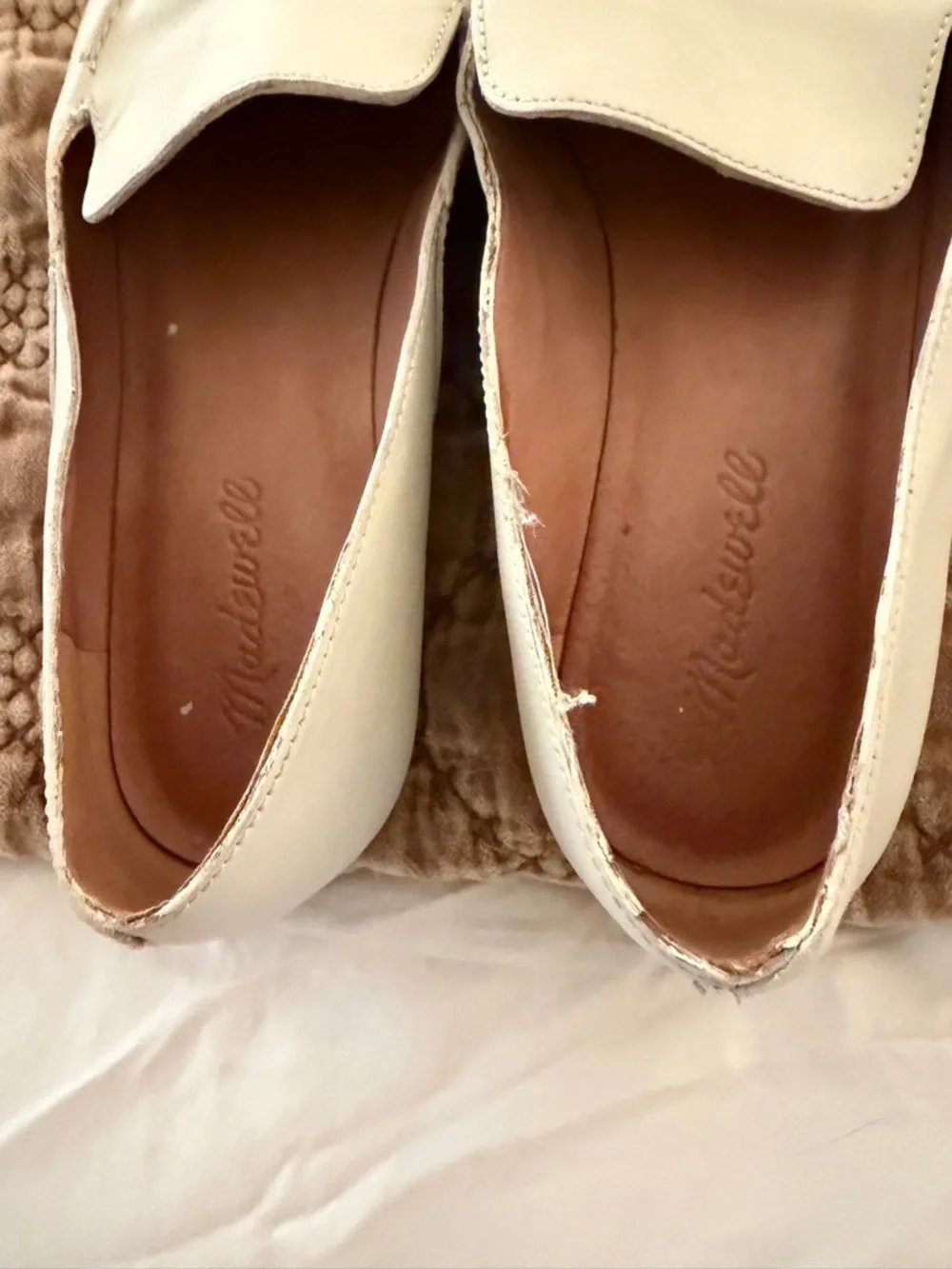 Madewell Ivory Leather Pointed Slip-On Loafers